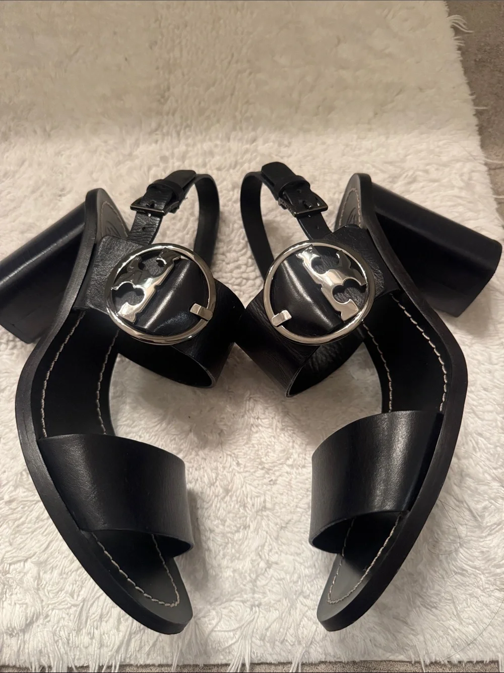 Tory Burch Navy Leather Slingback Heeled Sandals